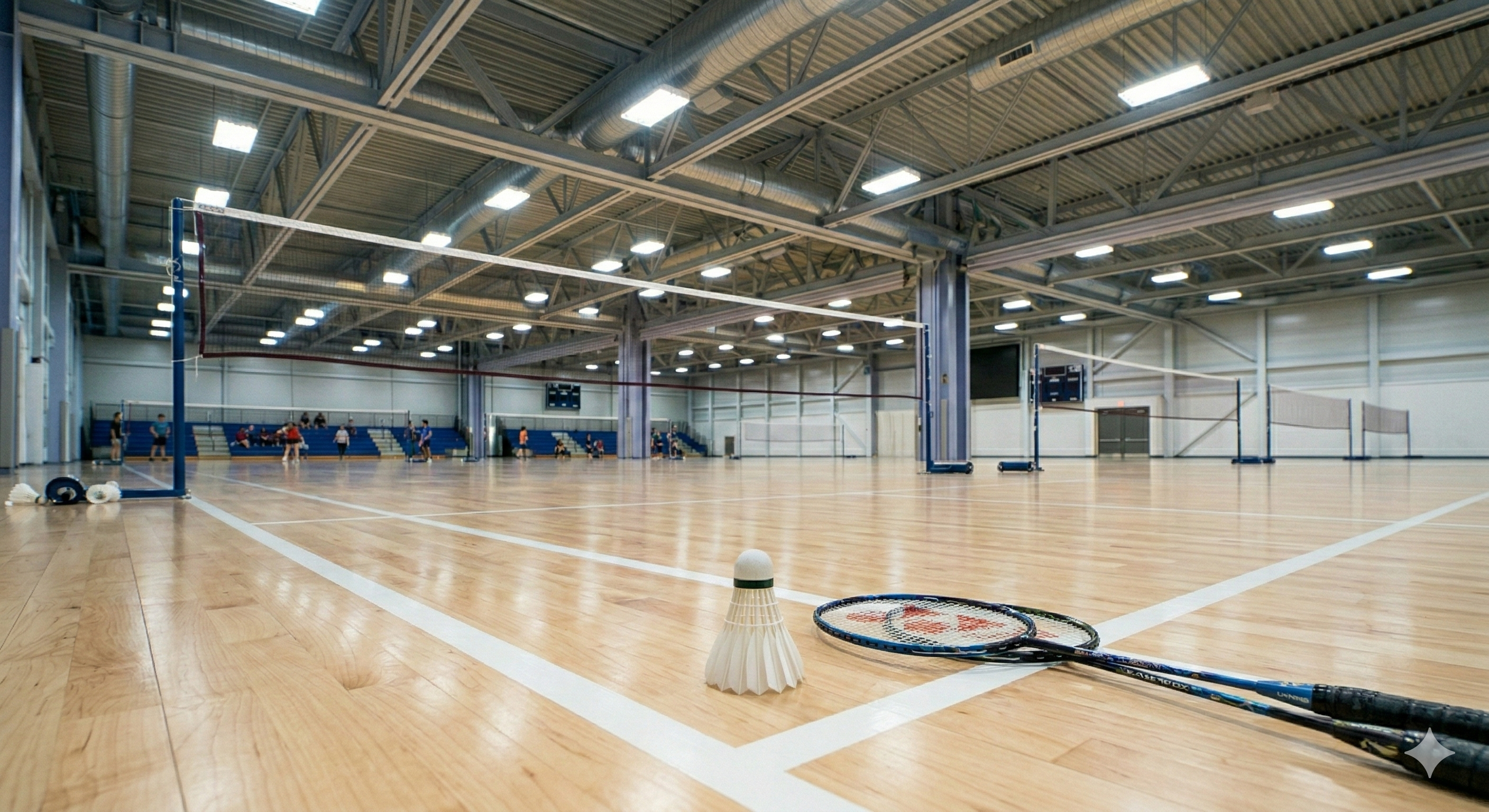 Maple wood sports flooring system and surface details